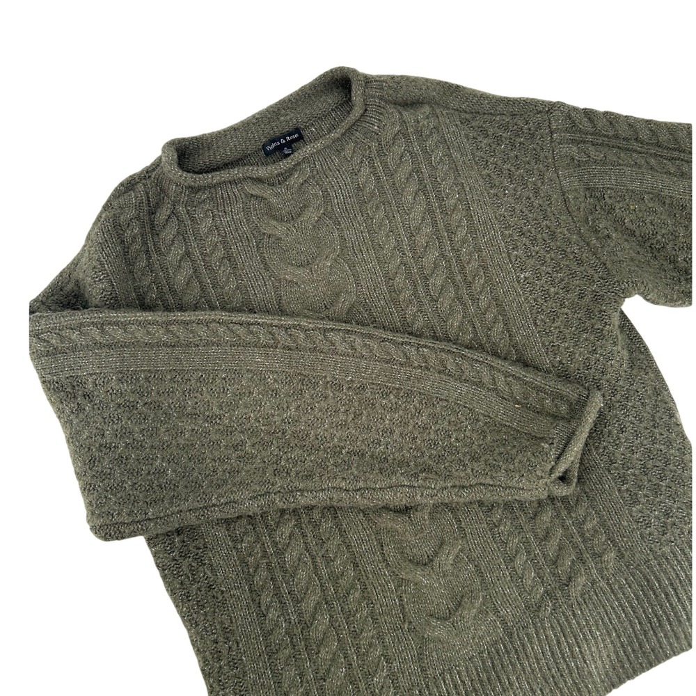 Violets & Roses Womens Olive Green Cable Knit Sweater Crew Neck Medium SW10313VR